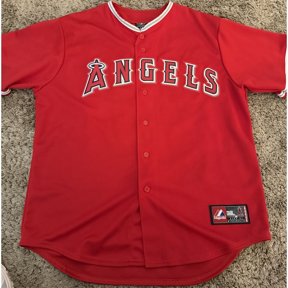 Majestic Los‎ Angeles Angels Jersey Men's XL Red White Josh Hamilton #32 Home